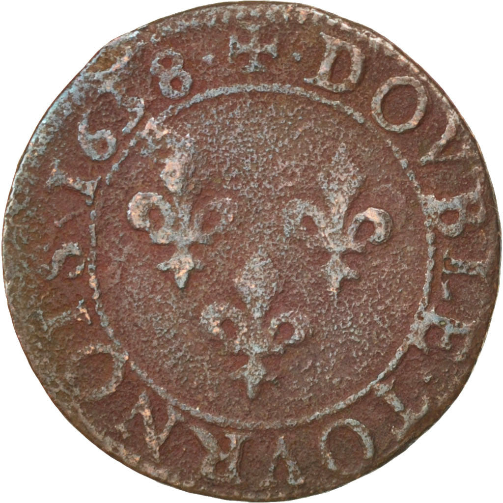 Monnaie, France, Louis XIII, Double tournois, buste laurée et drapé, Double