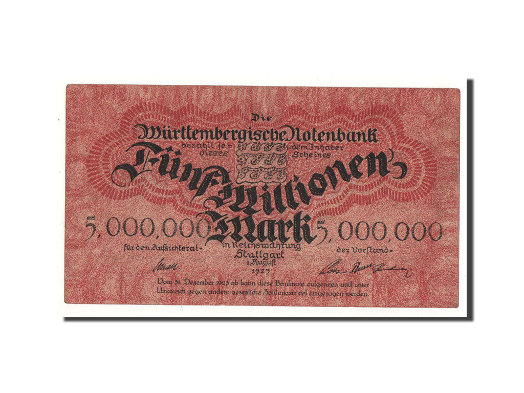 Banknote, Germany, Württemberg, 5 Millionen Mark, Ecusson, 1923, 1923-08-01