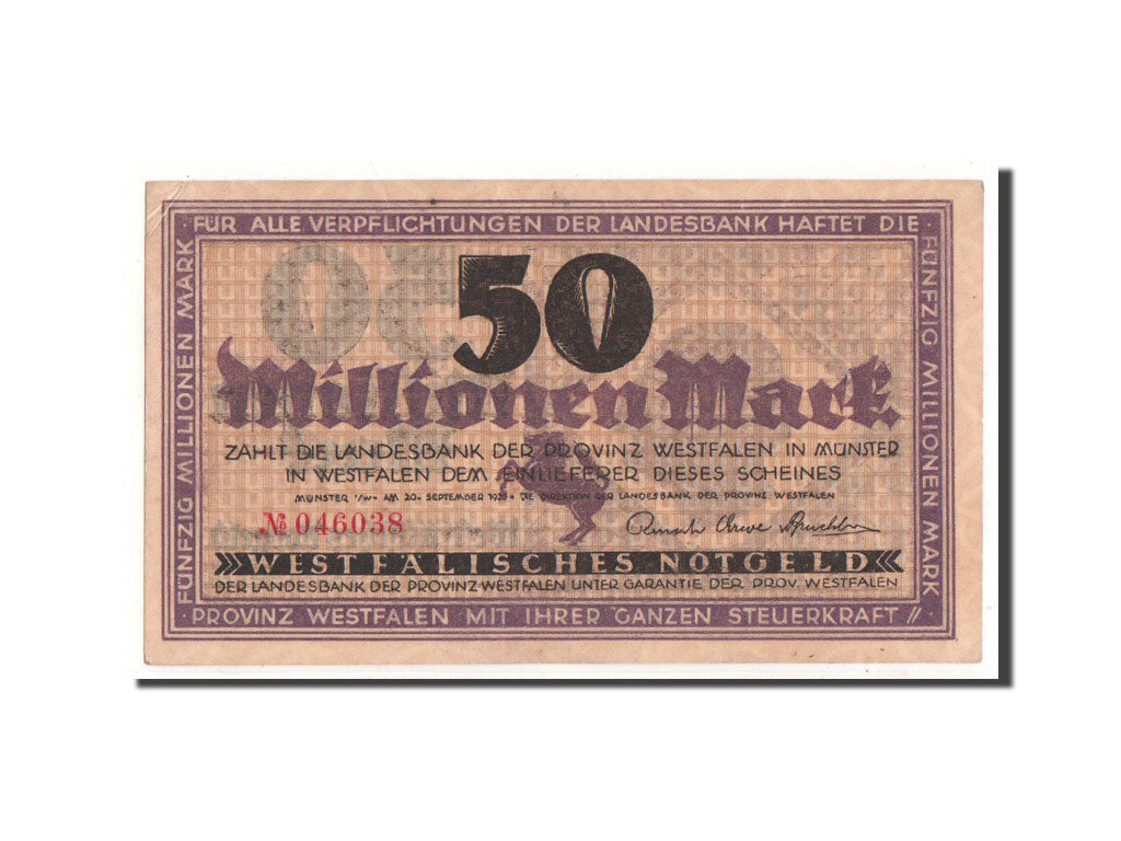 Germany, Westfalen, 50 Millionen Mark, portrait, 1923, 1923-09-20, UNC(63)