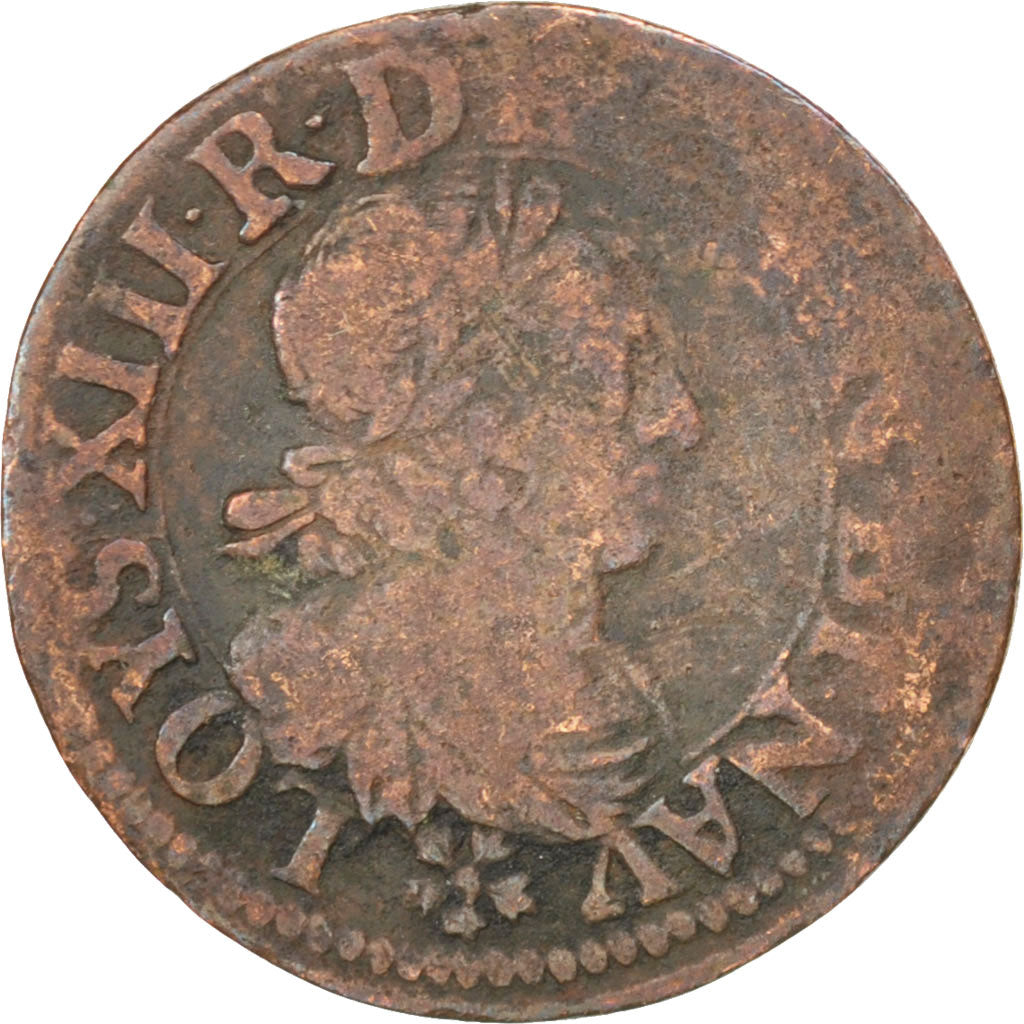 FRANCE, Double tournois, buste laurée et drapé, Double Tournois, 1640, Rouen, KM