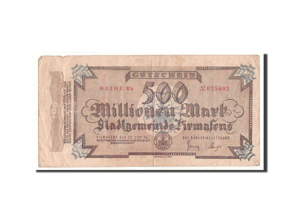 Germany, Pirmasens, 500 Millionen Mark, personnage, 1923, 1923-09-25, VF(30-35)