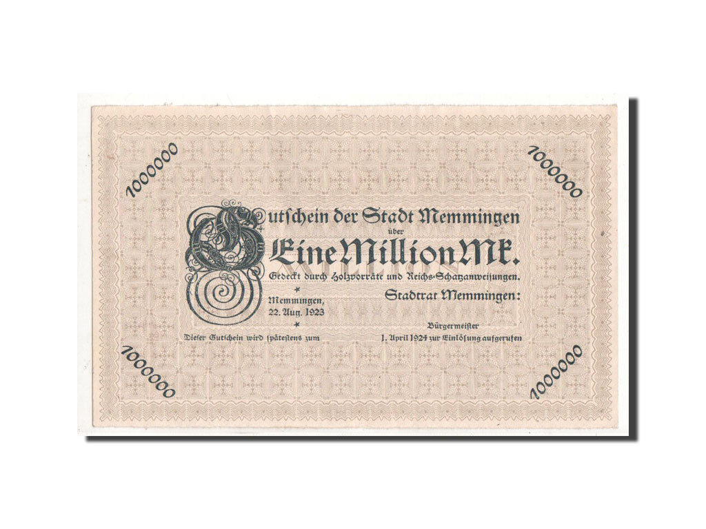 Germany, Memmingen, 1 Million Mark, Ecusson, 1923, 1923-08-22, UNC(60-62)