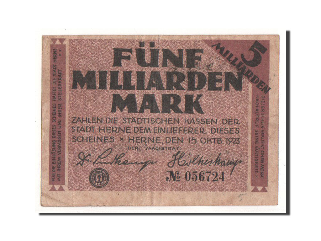 Germany, Herne, 5 Milliarden Mark, Usine, 1923, 1923-10-15, VF(30-35)