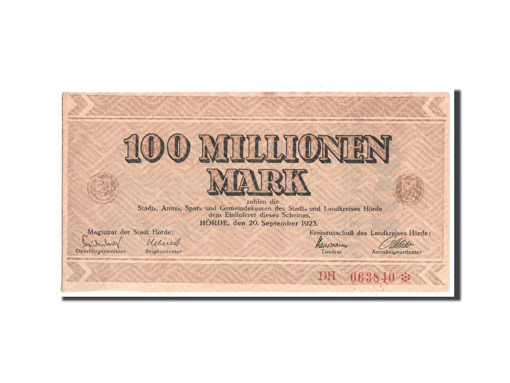 Banknote, Germany, Hörde, 100 Millionen Mark, Citation, 1923, 1923-09-20