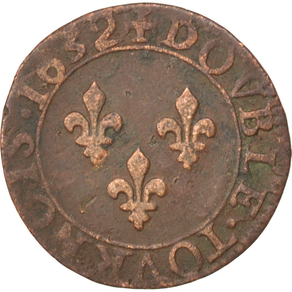 FRANCE, Double tournois, buste juvénile au col fraisé , Double Tournois, 1632, T