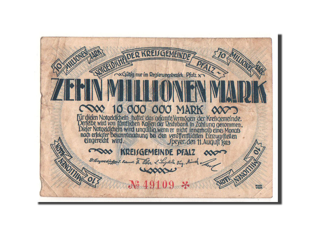 Banknote, Germany, Speyer, 10 Millionen Mark, paysage, 1923, 1923-08-11