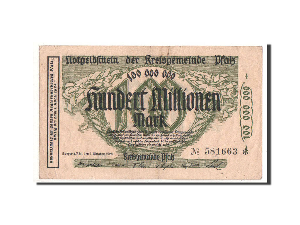Germany, Speyer, 100 Millionen Mark, corne d'abondance, 1928-10-01, EF(40-45)