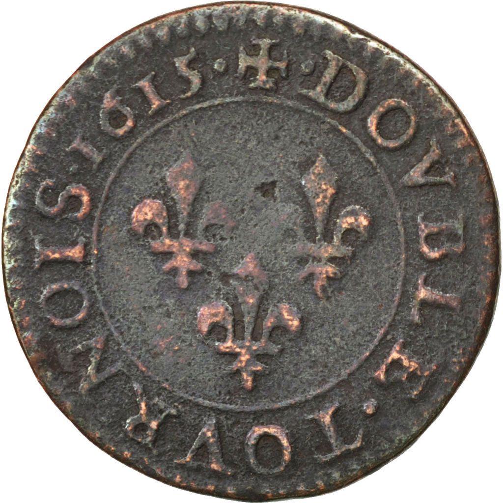 FRANCE, Double tournois, buste enfantin, Double Tournois, 1615, Paris, KM...