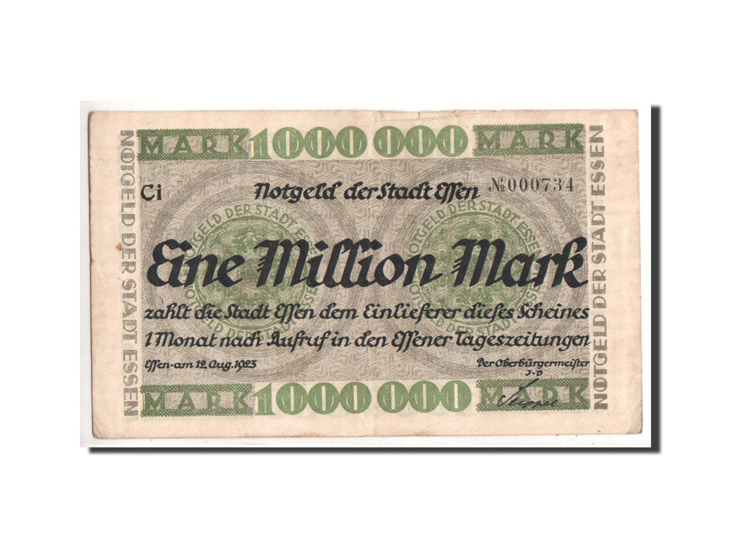 Germany, Essen, 1 Million Mark, dessin, 1923, 1923-08-12, EF(40-45)