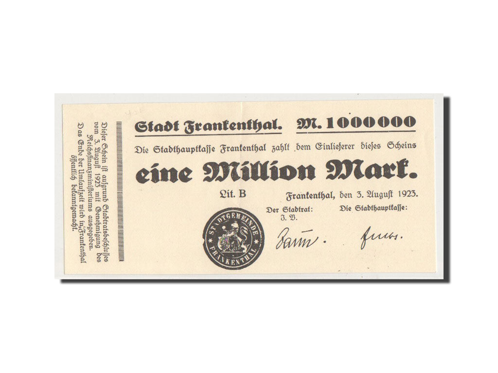 Germany, Frankenthal, 1 Million Mark, Citation, 1923, 1923-08-03, UNC(60-62)