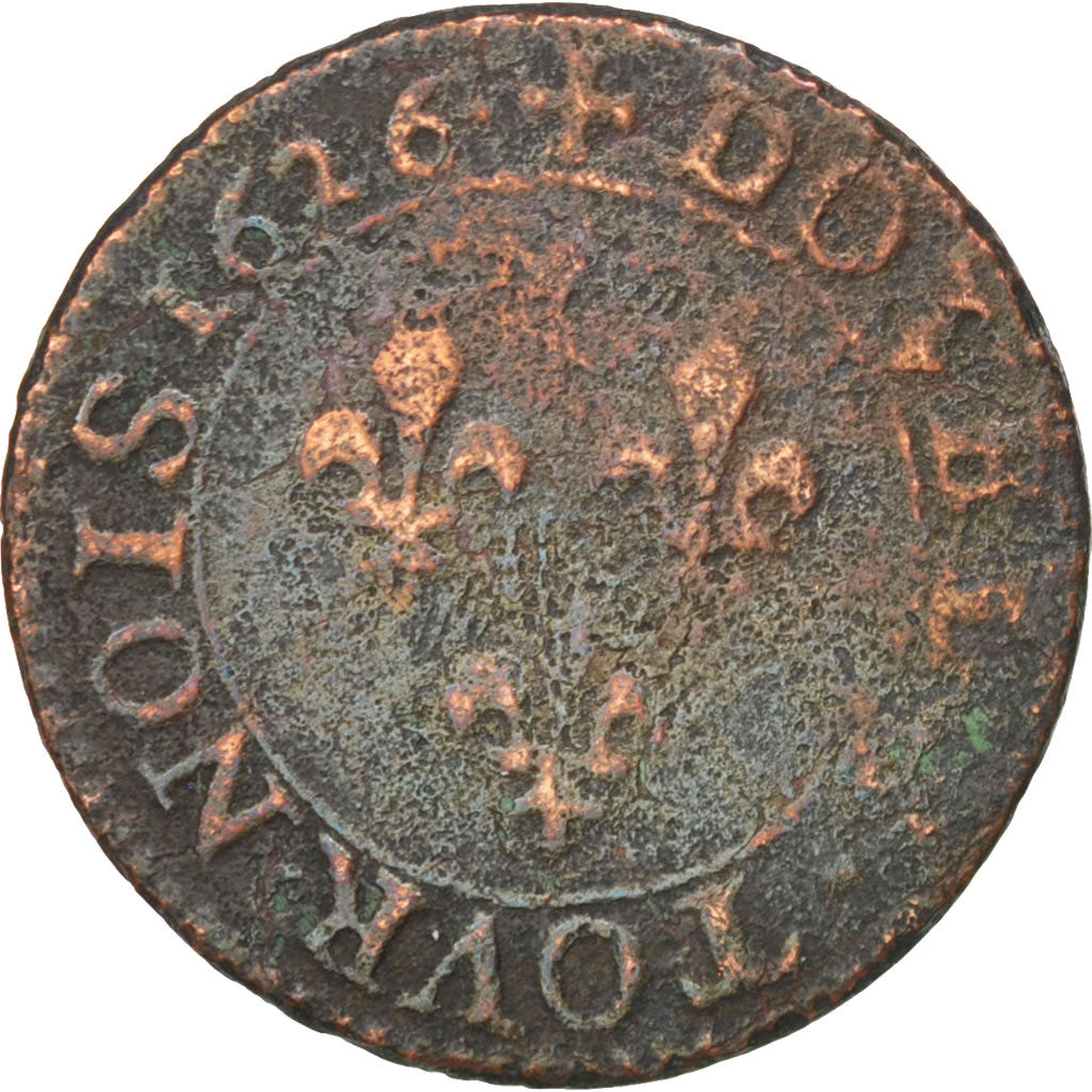 Francia, Louis XIII, Double tournois, buste juvénile, Double Tournois, 1626,...