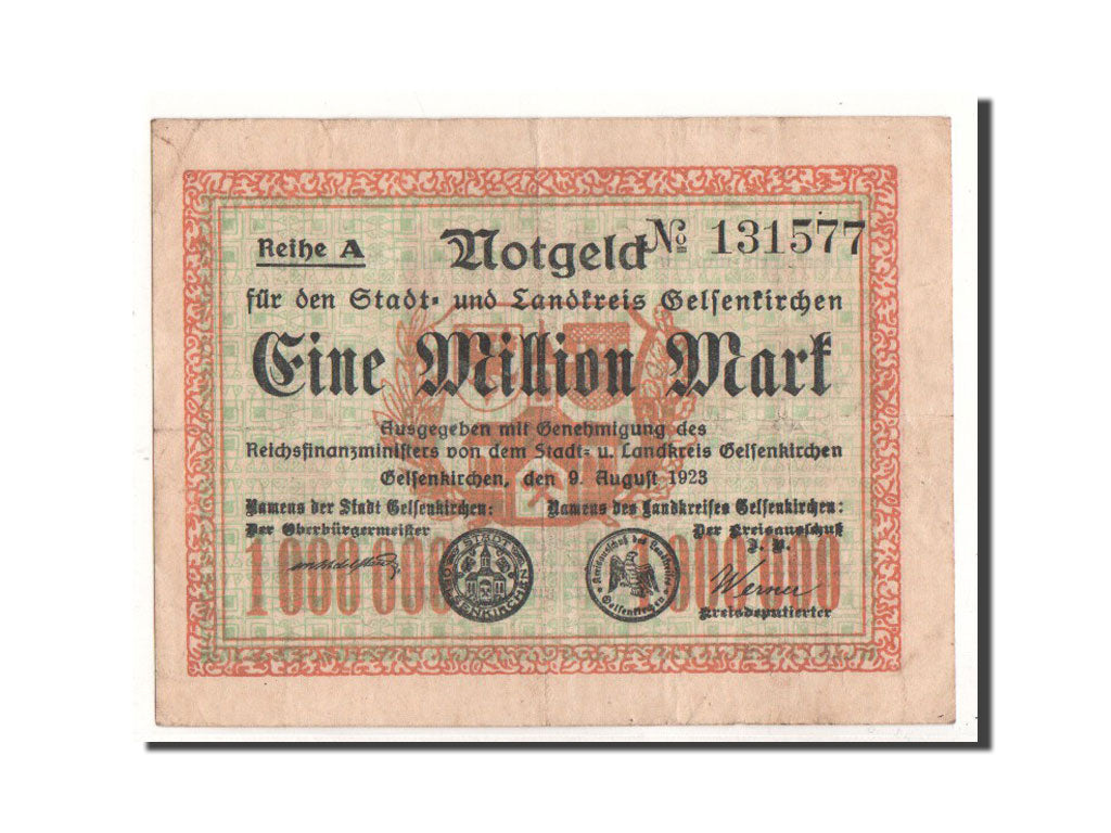 Germany, Gelsenkirchen, 1 Million Mark, Ecusson, 1923, 1923-08-09, EF(40-45)