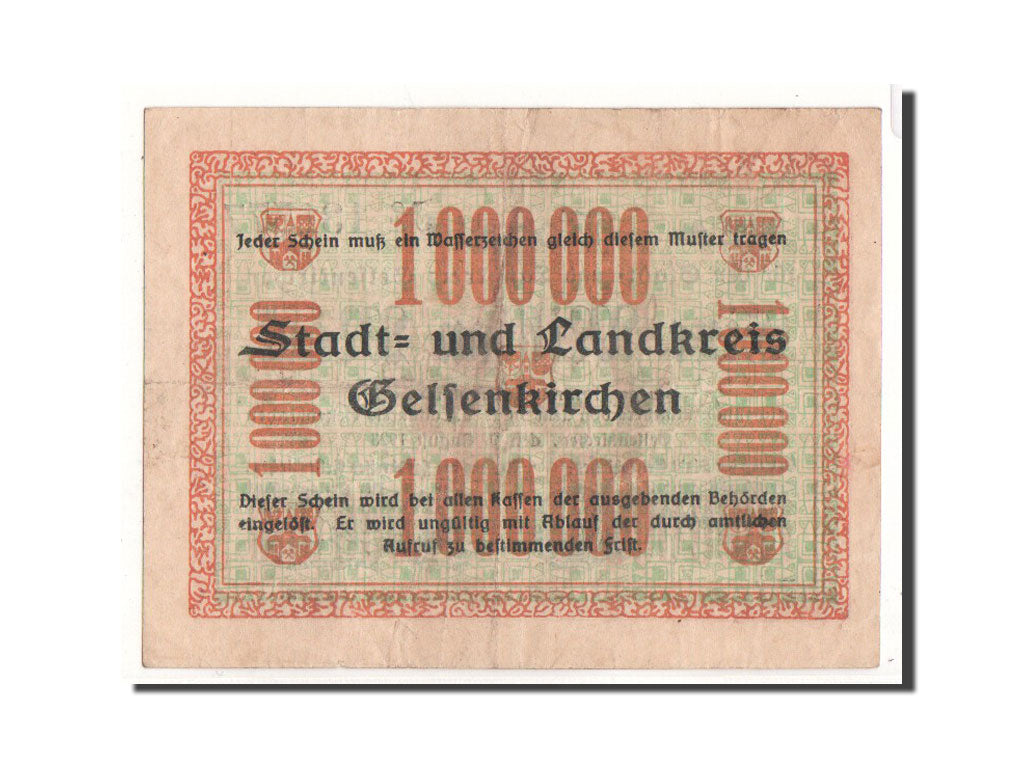 Germany, Gelsenkirchen, 1 Million Mark, Ecusson, 1923, 1923-08-09, EF(40-45)
