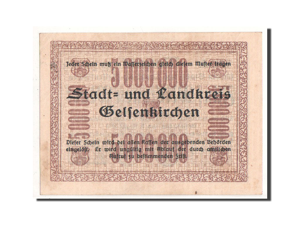 Banknote, Germany, Gelsenkirchen, 5 Millionen Mark, Ecusson, 1923, 1923-08-09