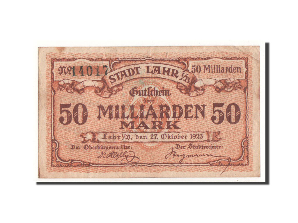 Germany, Lahr, 50 Milliarden Mark, Ecusson, 1923, 1923-10-27, VF(20-25)