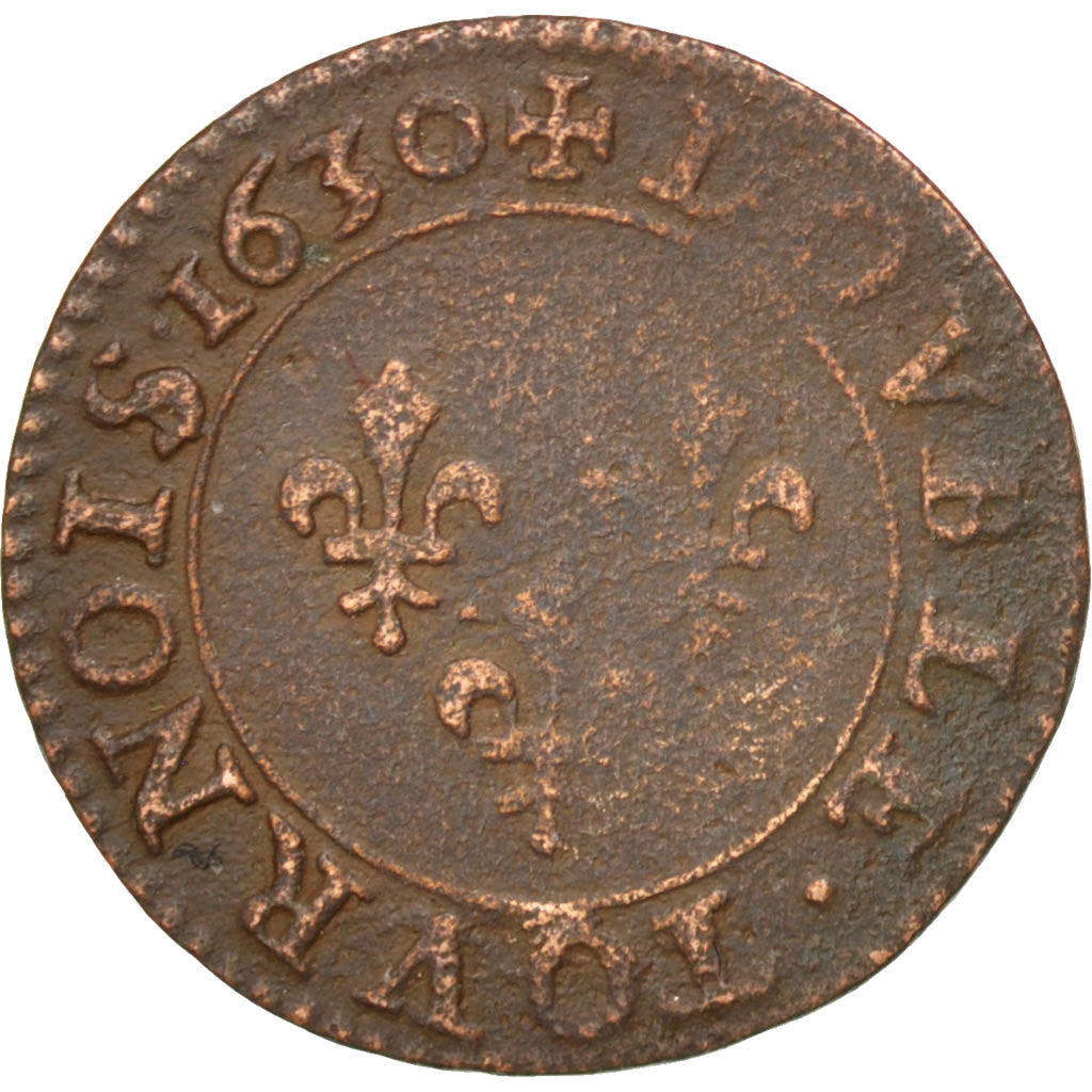 FRANCE, Double tournois, buste juvénile au col fraisé , Double Tournois, 1630, P
