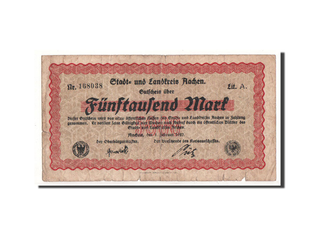 Banknote, Germany, Aachen, 50000 Mark, Ecusson, 1923, 1923-02-01, F(12-15)