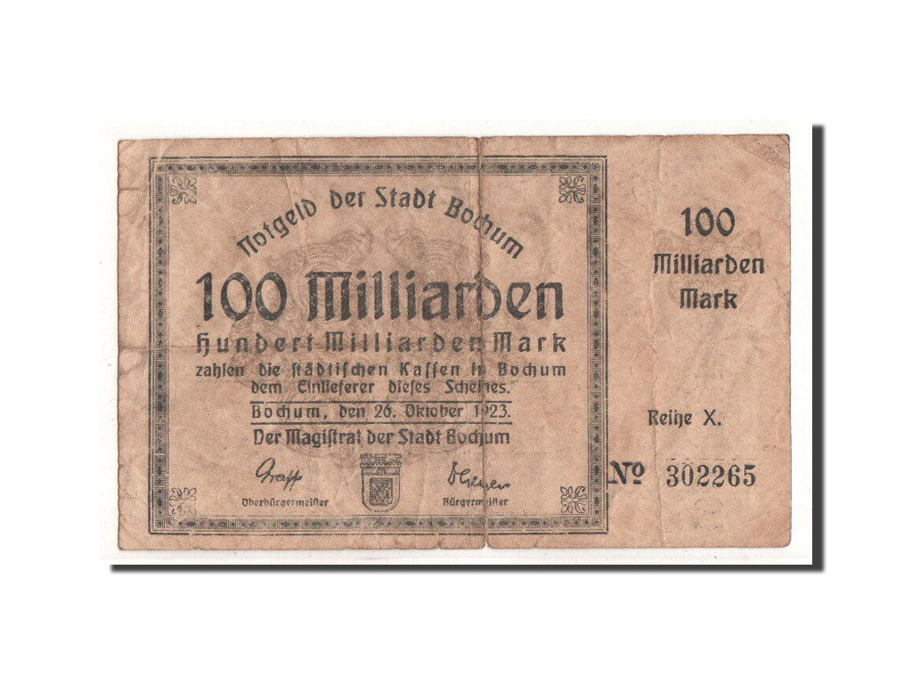 Alemania, Bochum, 100 Milliarden Mark, Ecusson, 1923, 1923-10-26, BC