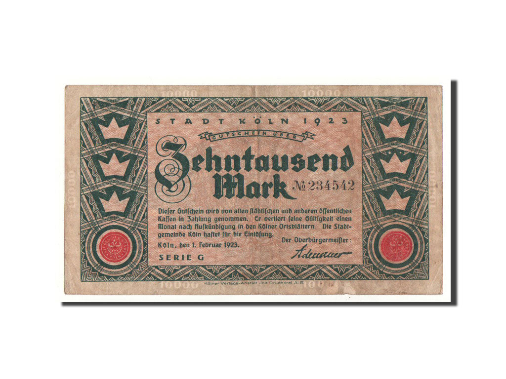 Banknote, Germany, Köln, 10 000 Mark, graphique, 1923, 1923-02-01, EF(40-45)