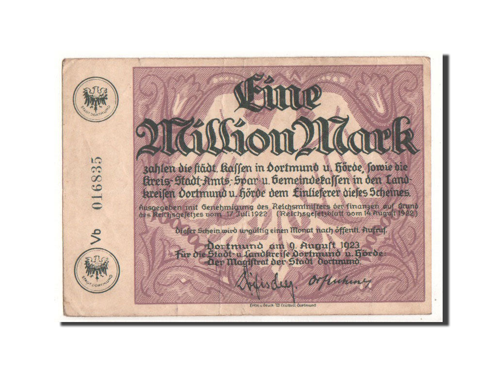 Banknote, Germany, Dortmund, 1 Million Mark, aigle, 1922, 1922-07-17, VF(30-35)