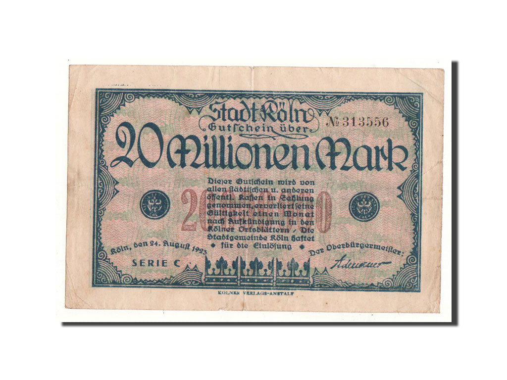 Banknote, Germany, Köln, 20 Millionen Mark, graphique, 1923, 1923-08-24