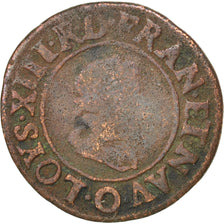 FRANCE, Double tournois, buste juvénile, Double Tournois, 1624, Riom, KM #61.6, 