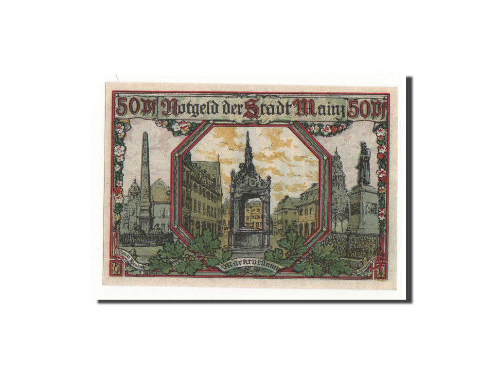Banknote, Germany, Mainz Stadt, 50 Pfennig, Monument, 1921, 1921-01-01