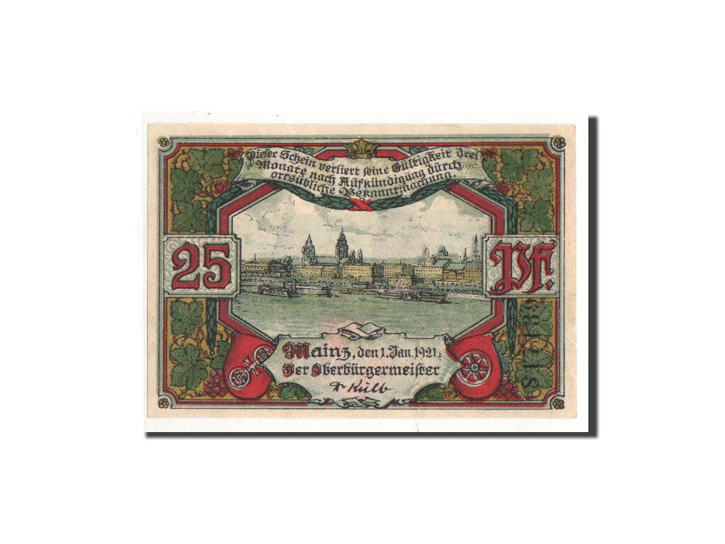 Banknote, Germany, Mainz Stadt, 25 Pfennig, cathédrale, 1921, 1921-01-01