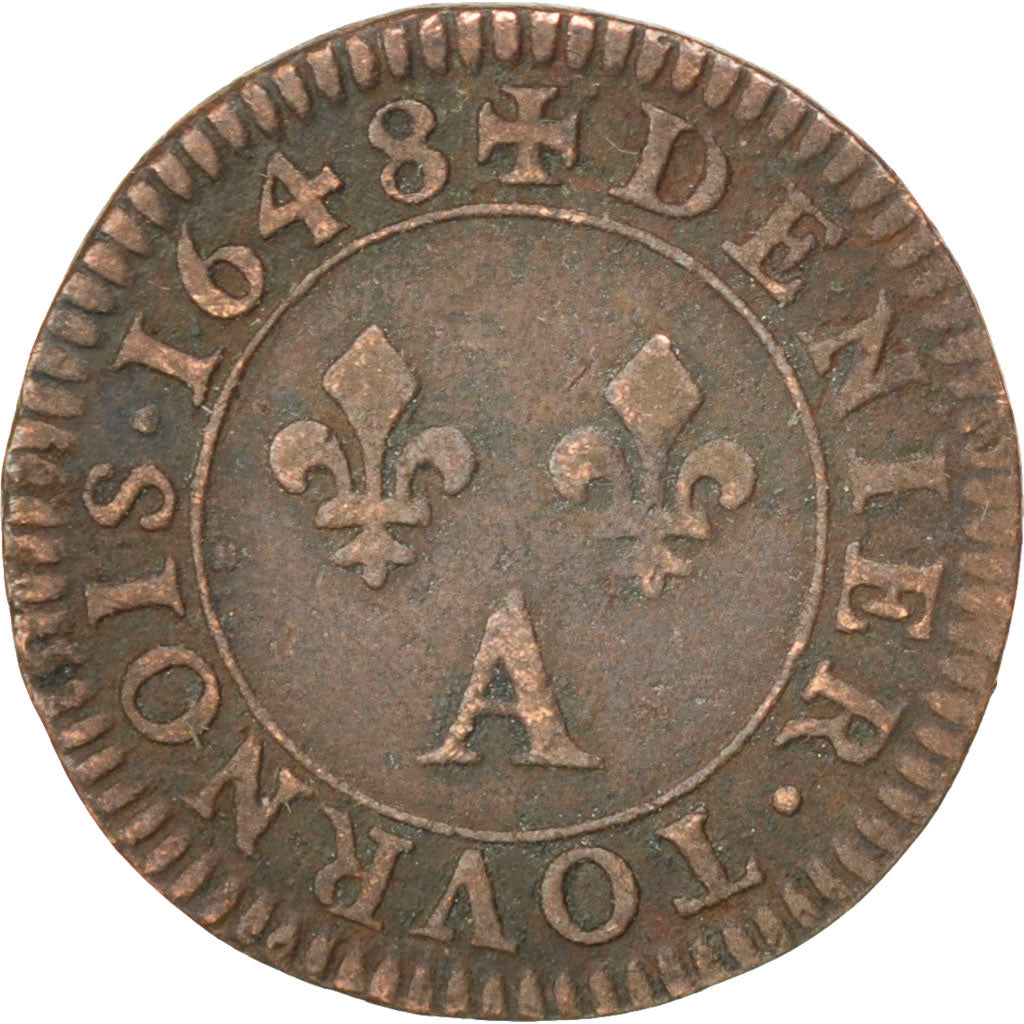 FRANCE, Denier tournois de Navarre, Denier Tournois, 1648, Paris, KM #167,...