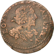 Moneta, Francia, Louis XIII, Double tournois, buste laurée et drapé, Double