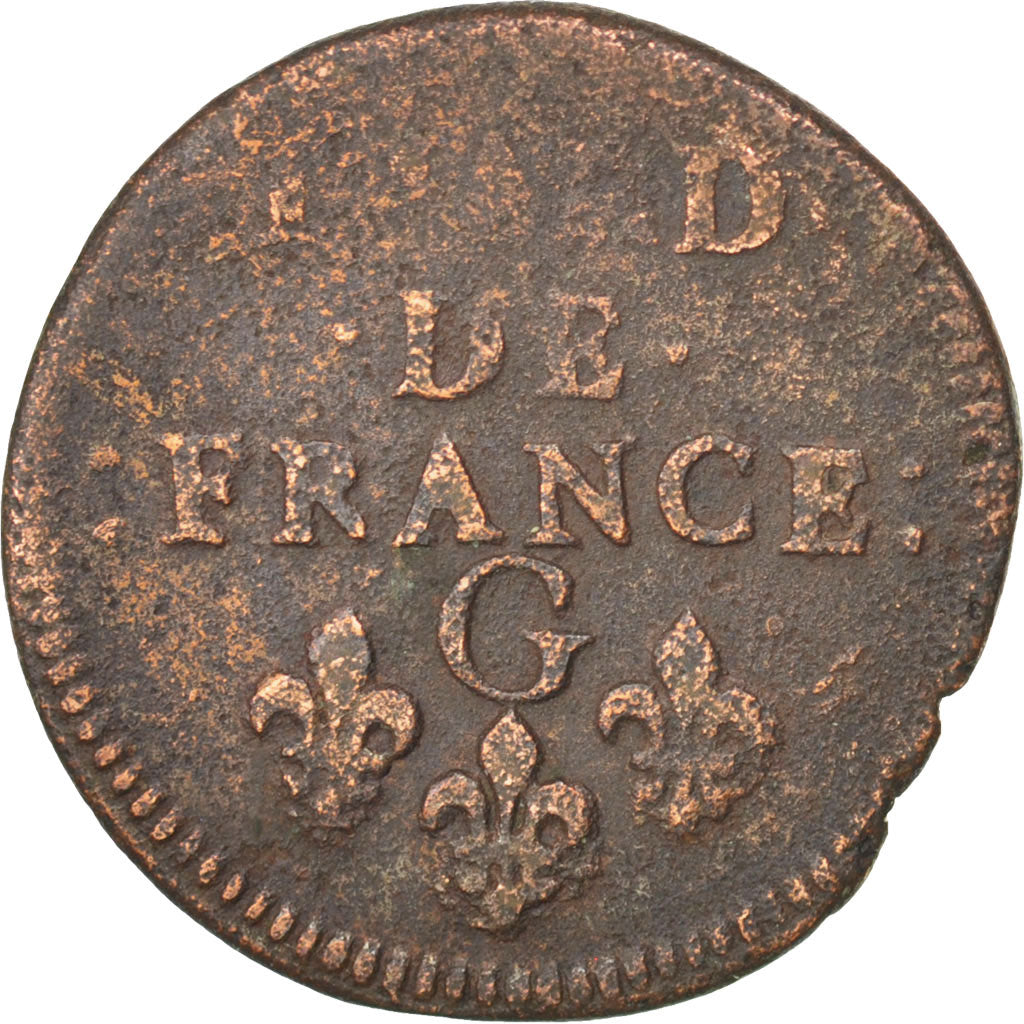 FRANCE, Liard de France au buste juvénile, deuxième type, Liard, 1656, Poitiers,