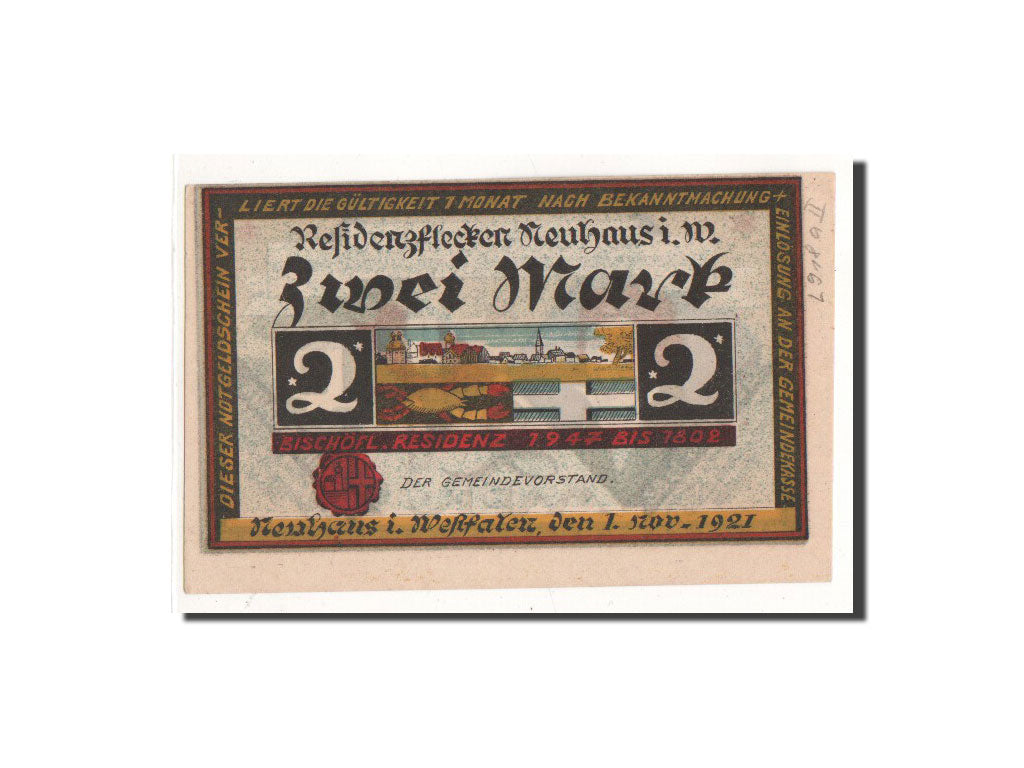 Germany, Neuhaus, 2 Mark, portrait, 1921, 1921-11-01, UNC(65-70), Mehl:945.1