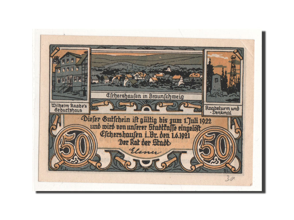 Billet, Allemagne, Eschershausen, 50 Pfennig, voyageur, 1921, 1921-06-01, NEUF