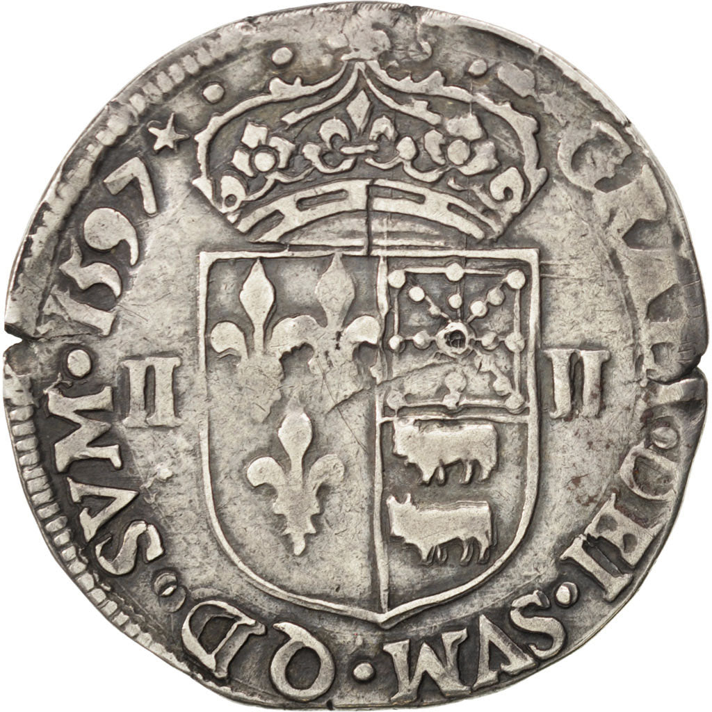 Henri IV, Quart d'écu de Béarn, 1597, Morlaàs, Fauté, Sombart 4706