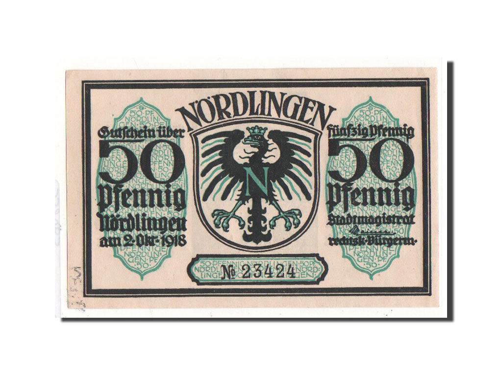 Banknote, Germany, Nordlingen, 50 Pfennig, aigle, 1918, 1918-10-02, UNC(65-70)
