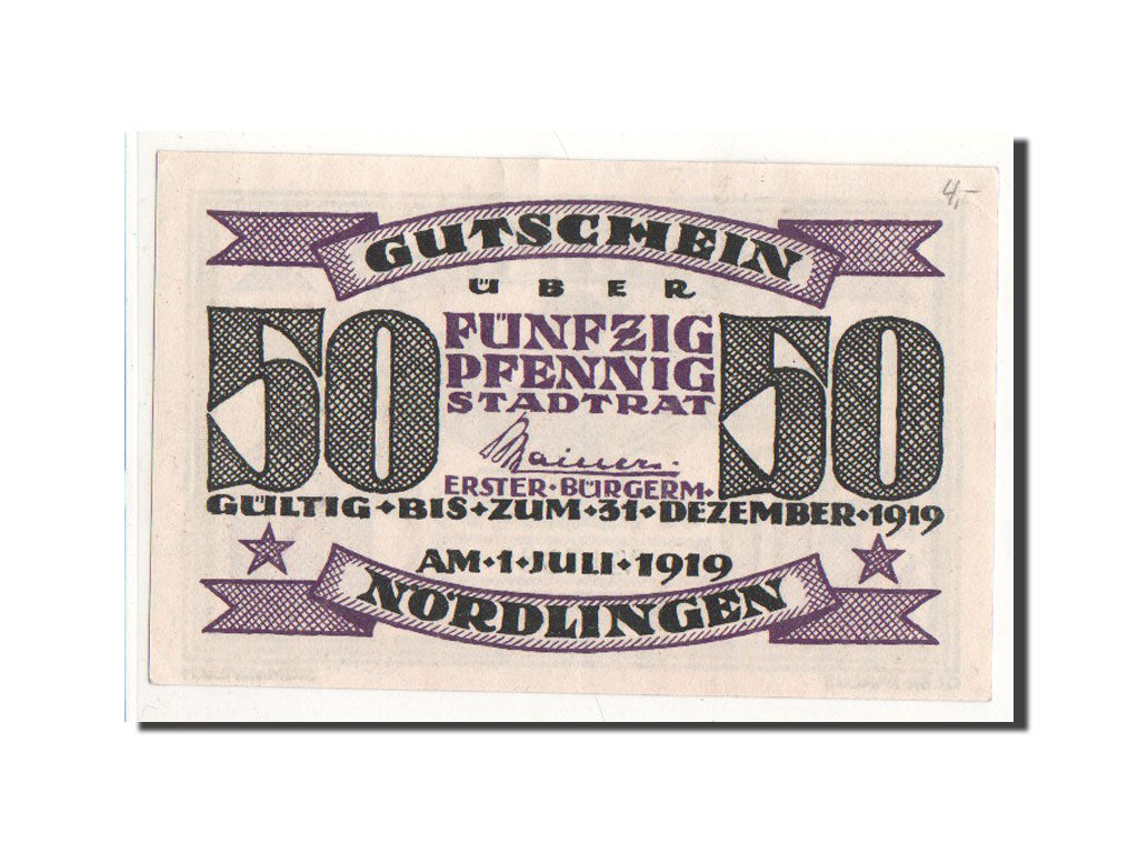Billet, Allemagne, Nordlingen, 50 Pfennig, aigle, 1918, 1918-10-02, NEUF