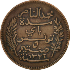 Munten, Tunisië, Muhammad al-Nasir Bey, 5 Centimes, 1908, Paris, ZF, Bronze