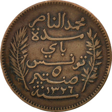 Moneta, Tunisia, Muhammad al-Nasir Bey, 5 Centimes, 1908, Paris, BB, Bronzo