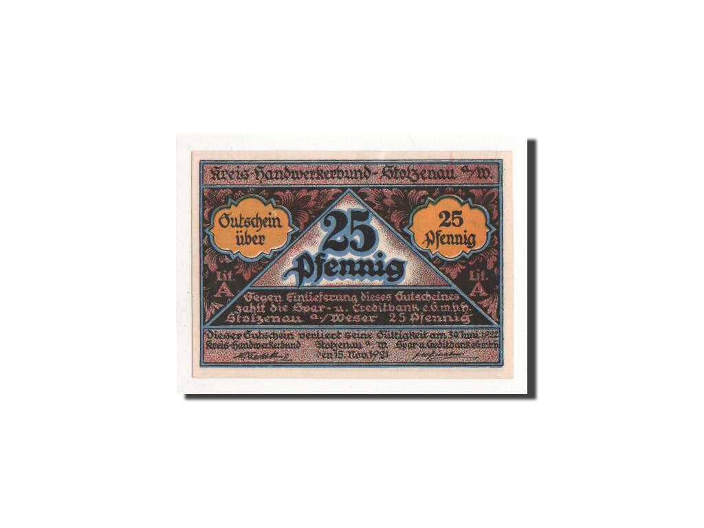 Banconote, Germania, Stolzenau a.d Weser, 25 Pfennig, barbier, 1921, 1921-11-15