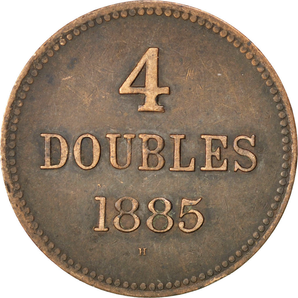 Guernsey, 4 Doubles, 1885, Heaton, Birmingham, BB, Bronzo, KM:5