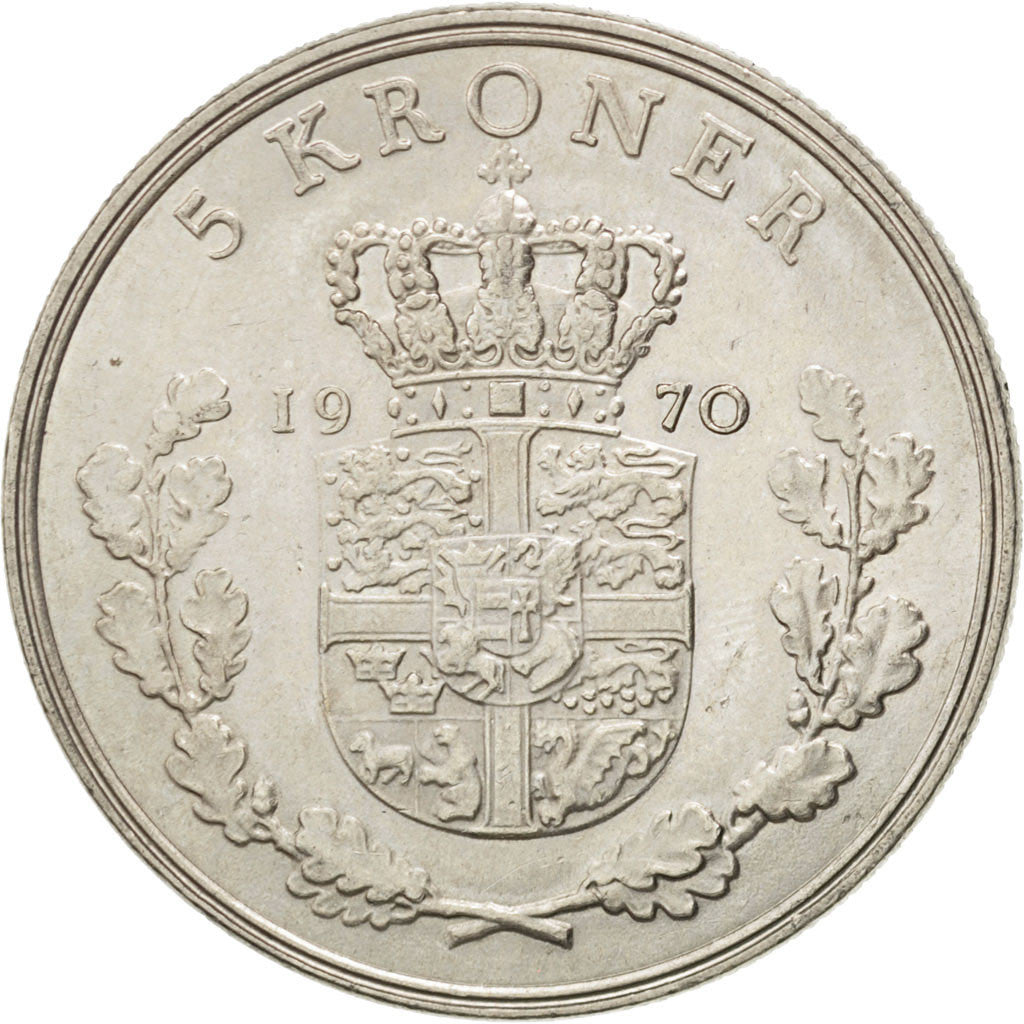 Moneta, Danimarca, Frederik IX, 5 Kroner, 1970, Copenhagen, SPL-, Rame-nichel