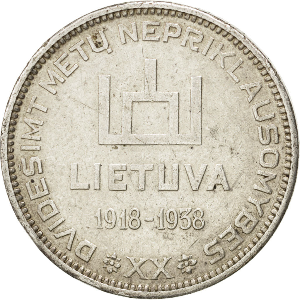 LITHUANIA, 10 Litu, 1938, KM #84, AU(50-53), Silver, 32, 17.99