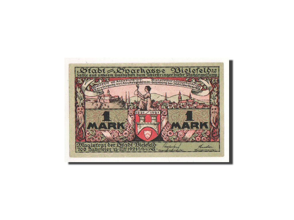 Banknote, Germany, Bielefeld, 1 Mark, personnage, 1921, 1921-05-15, UNC(65-70)