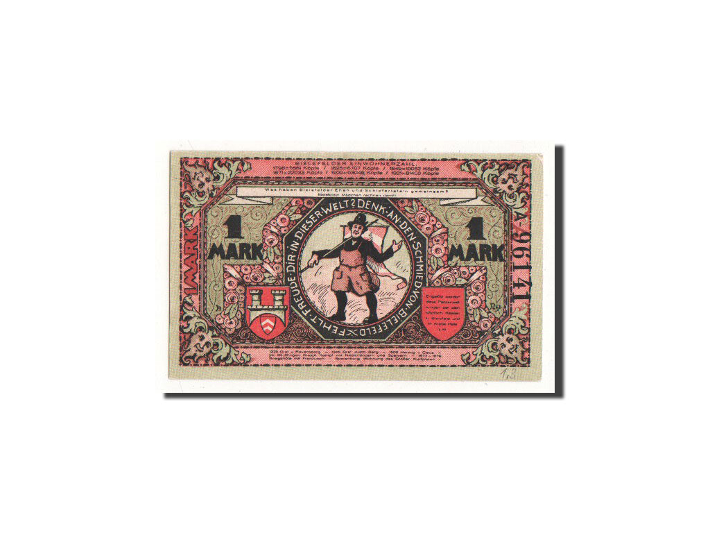 Banknote, Germany, Bielefeld, 1 Mark, personnage, 1921, 1921-05-15, UNC(65-70)