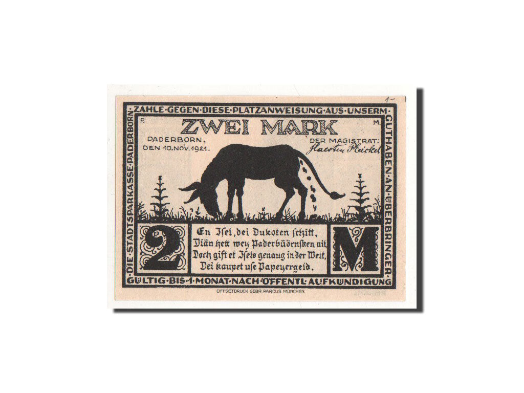 Banknote, Germany, Paderborn, 2 Mark, Maison, 1921, 1921-11-10, UNC(65-70)