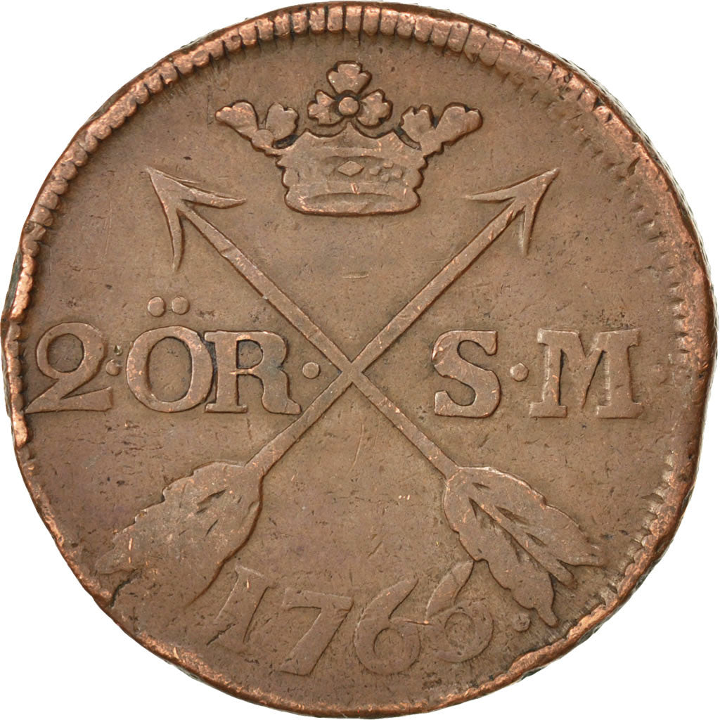 Coin, Sweden, Adolf Frederick, 2 Ore, S.M., 1766, VF(30-35), Copper, KM:461