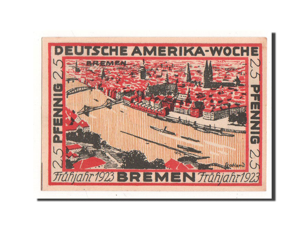 Banknote, Germany, Bremen, 25 Pfennig, paysage, 1923, Undated, UNC(65-70)