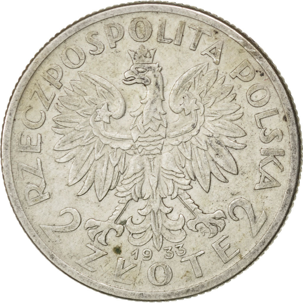 POLAND, 2 Zlote, 1933, Warsaw, KM #20, EF(40-45), Silver, 22, 4.42