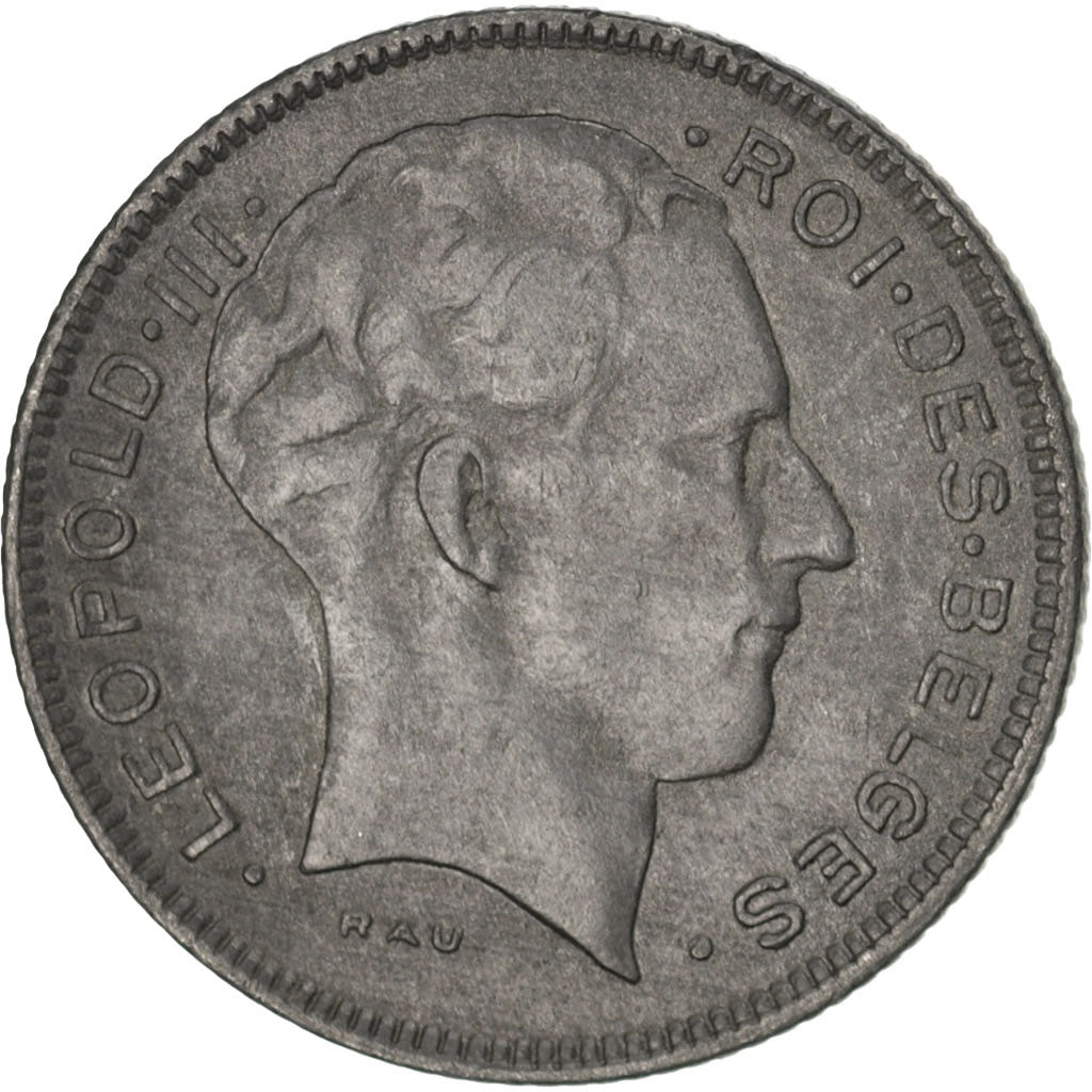 BELGIUM, 5 Francs, 5 Frank, 1943, KM #129.1, EF(40-45), Zinc, 25, 5.98