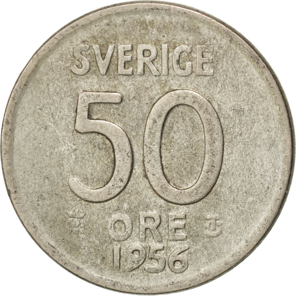 Svezia, Gustaf VI, 50 Öre, 1956, BB, Argento, KM:825